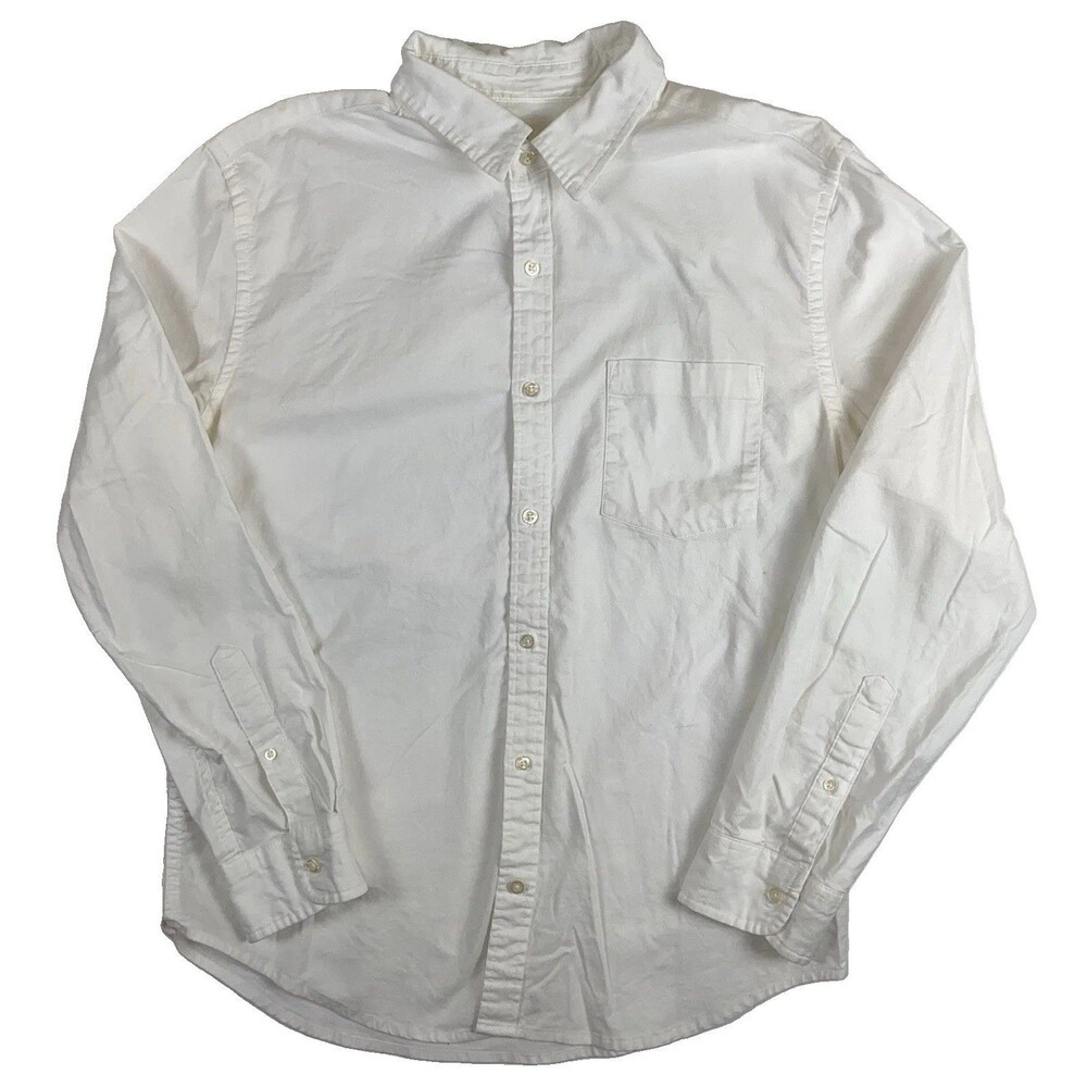Mutual Weave White Solid Long Sleeve Point Collar Button Down Dress Shirt Large